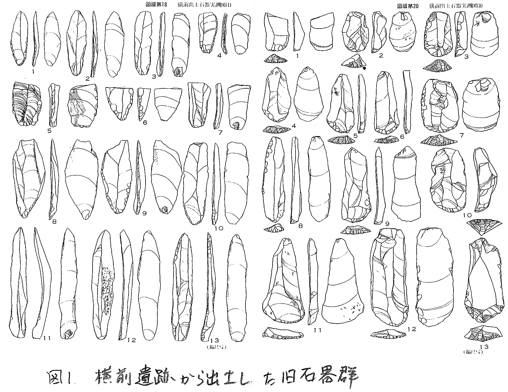 横前遺跡から出土した旧石器群（実測図）