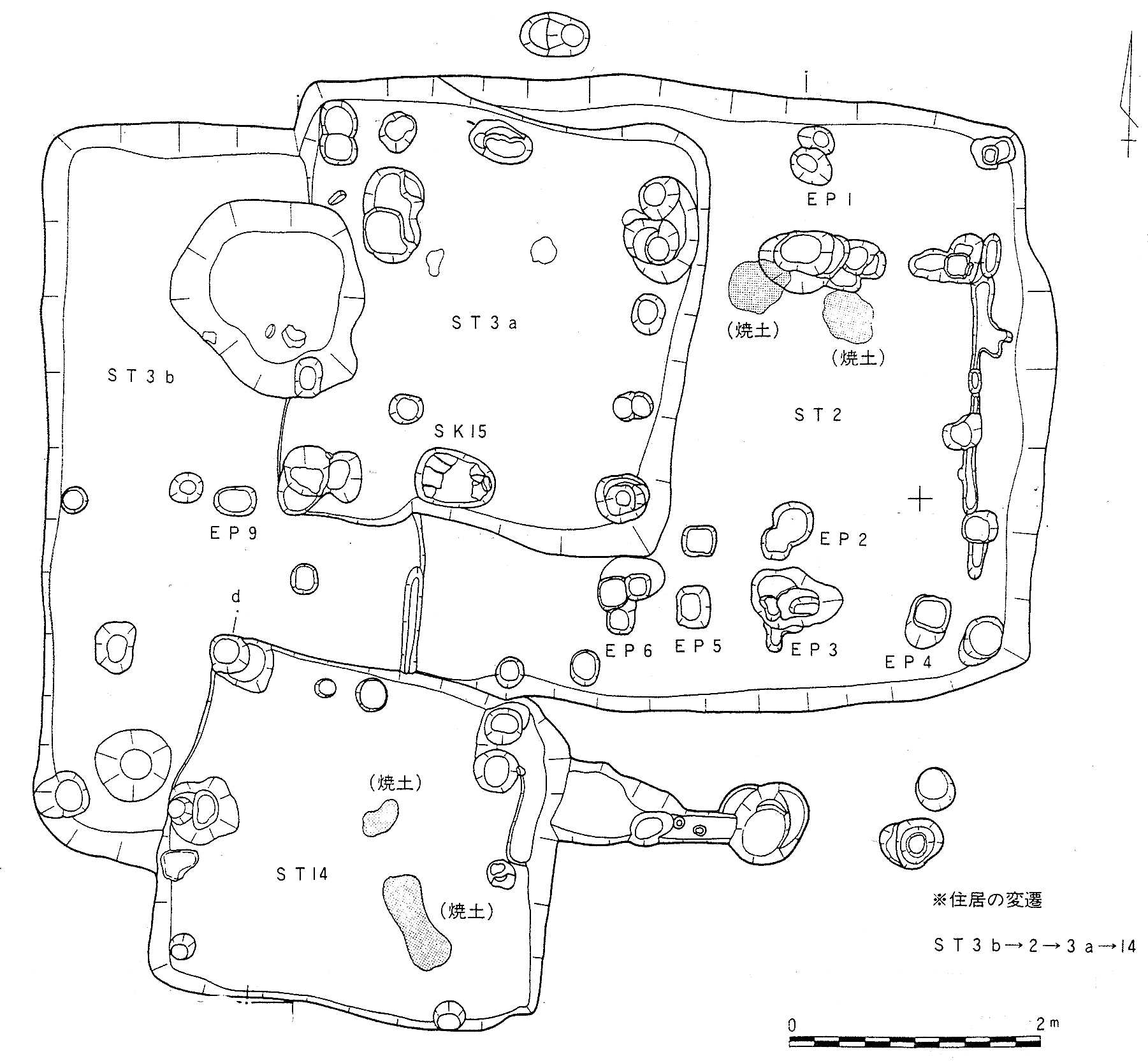 平安時代の住居跡実測図（水木田遺跡）