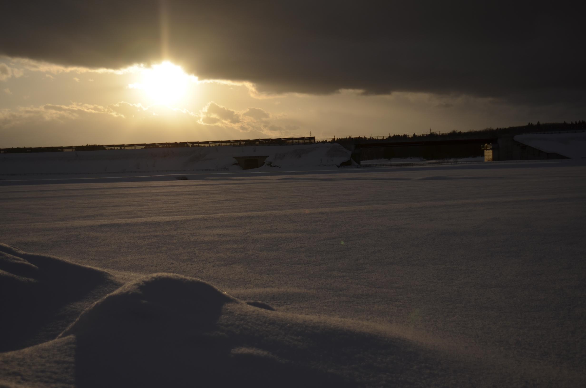 夕暮れどきの雪原