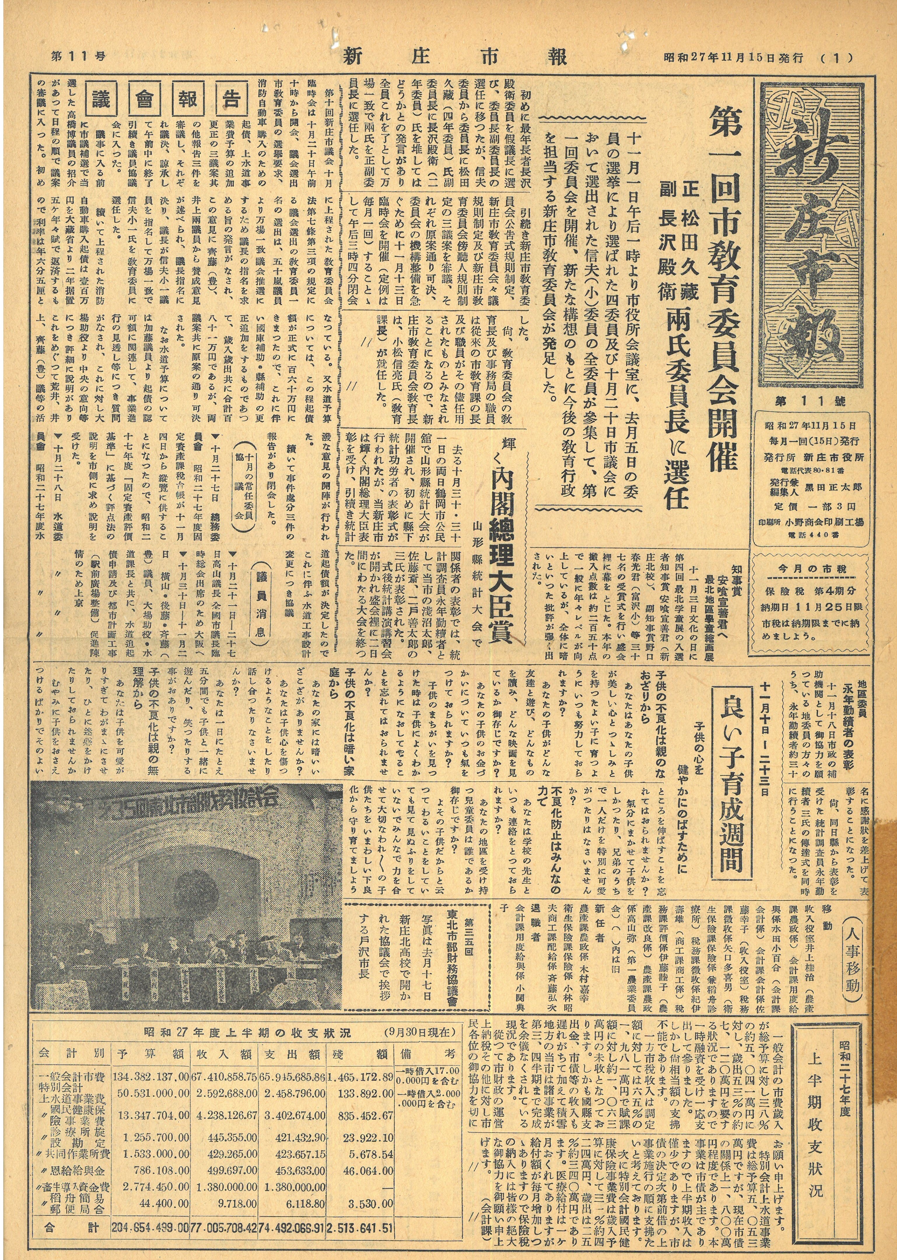 1952年 広報しんじょう11月号