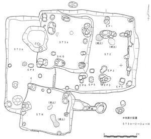 平安時代の住居跡実測図（水木田遺跡）